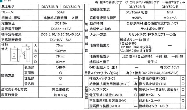 直流漏電警報付配線用遮断器 DNY52B-R DNY52C-R 株式会社日幸電機製作所
